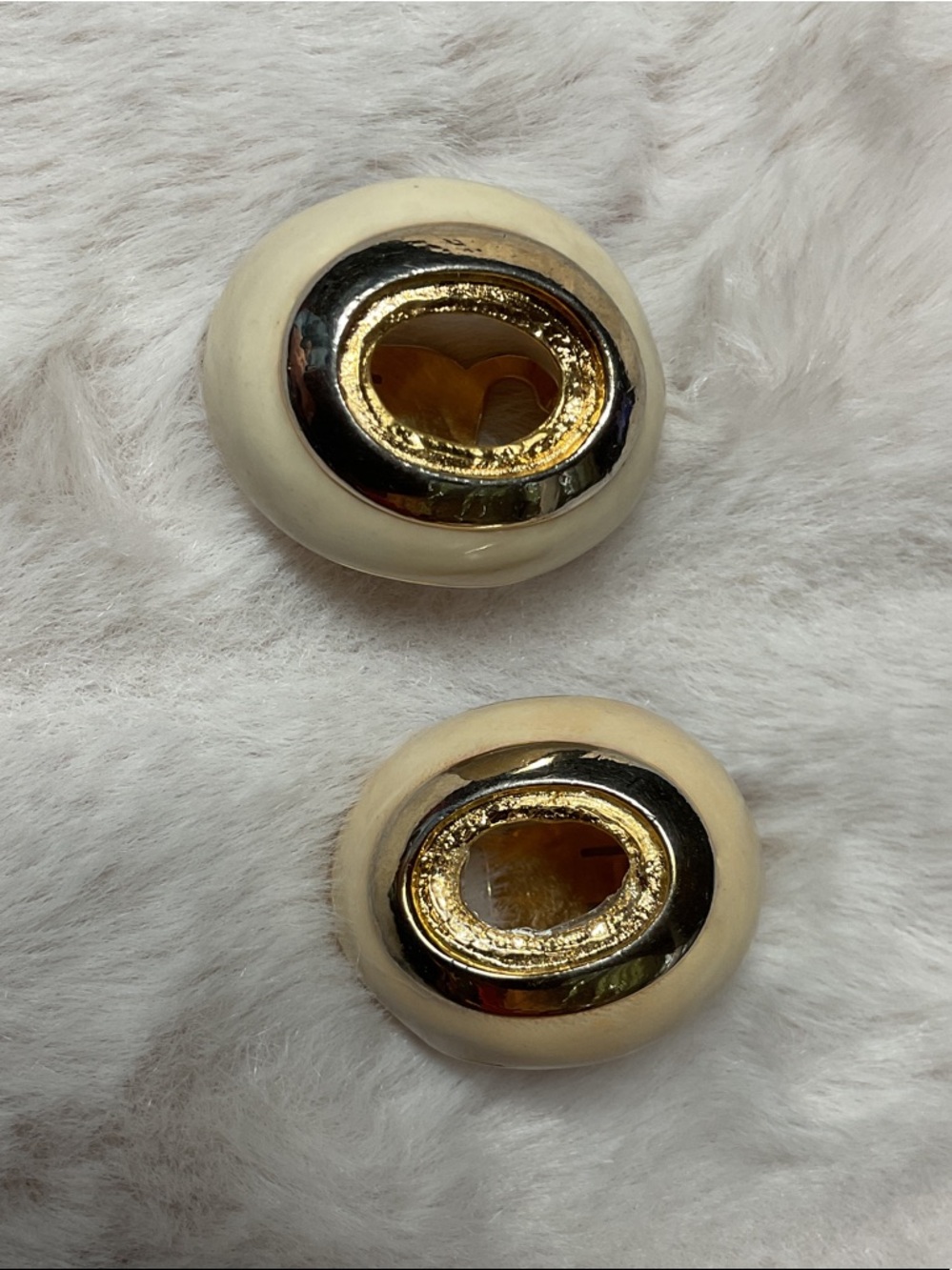 Cream and Gold Circle Accent Clip Earrings